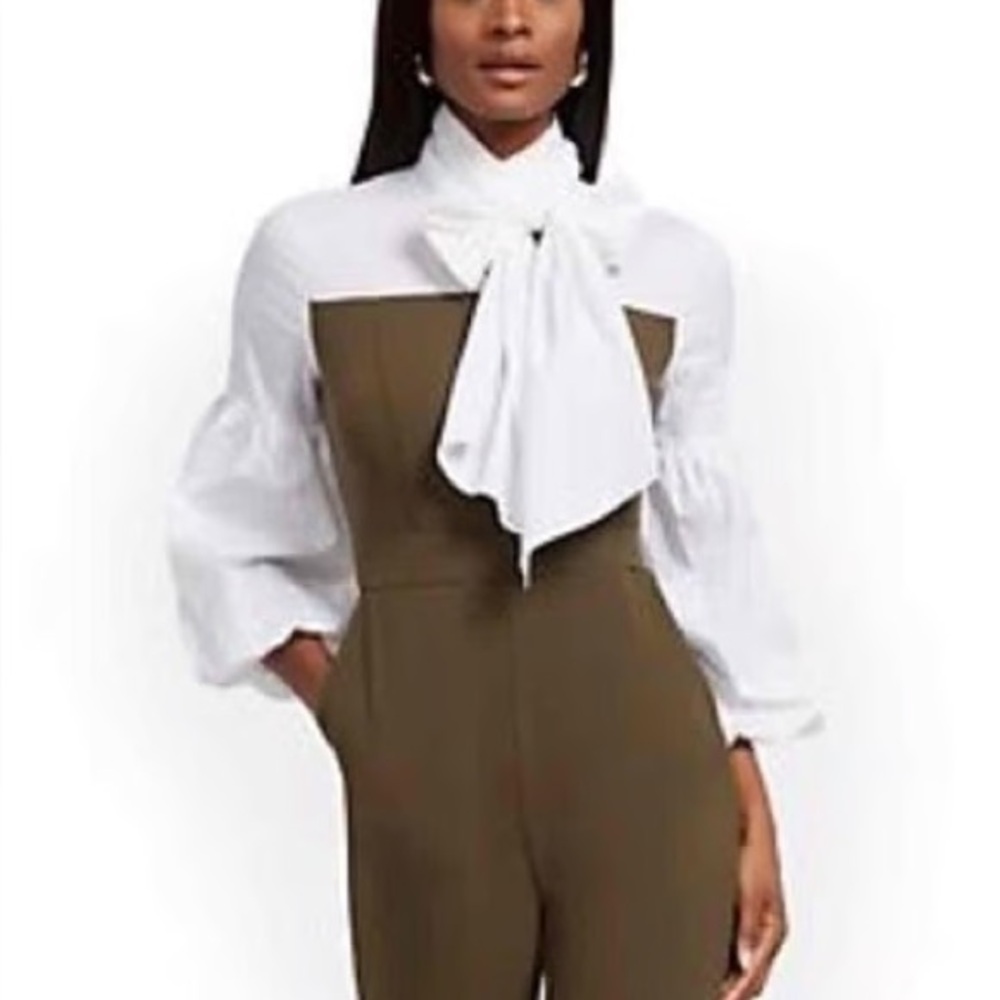Two colored Jumpsuit with neck bow tie